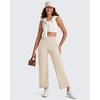 image:imageG4Free BareFeel 78 Length Women Yoga Pants with Pockets High Stretch Soft Wide Leg Cropped Trouser Casual TravelLight Khaki