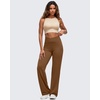 image:imageG4Free BareFeel Womens Wide Leg Yoga Pants Cross Waist High Stretch Waist Casual Trousers with Zipper Pockets 293133Dark Coffee
