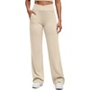 image:imageG4Free BareFeel Womens Wide Leg Yoga Pants Cross Waist High Stretch Waist Casual Trousers with Zipper Pockets 293133Light Khaki