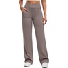 image:imageG4Free BareFeel Womens Wide Leg Yoga Pants Cross Waist High Stretch Waist Casual Trousers with Zipper Pockets 293133Taupe