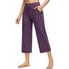 image:imageG4Free Capri Pants for Women Wide Leg Yoga Dress Capris with Pockets Cross Loose Casual Work Crop PantsGrape Purple