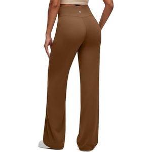 image:imageG4Free BareFeel Womens Wide Leg Yoga Pants Cross Waist High Stretch Waist Casual Trousers with Zipper Pockets 293133Dark Coffee