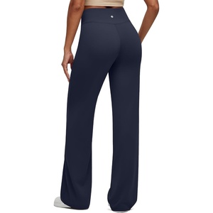 image:imageG4Free BareFeel Womens Wide Leg Yoga Pants Cross Waist High Stretch Waist Casual Trousers with Zipper Pockets 293133Dark Navy