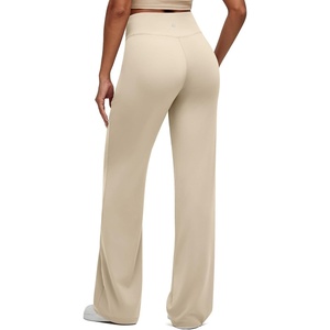 image:imageG4Free BareFeel Womens Wide Leg Yoga Pants Cross Waist High Stretch Waist Casual Trousers with Zipper Pockets 293133Light Khaki