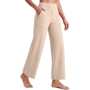 image:imageG4Free EverGoing Wide Leg Ankle Pants for Women 78 Length Yoga Dress Pants High Waist Stretch with Pockets Casual WorkLight Khaki