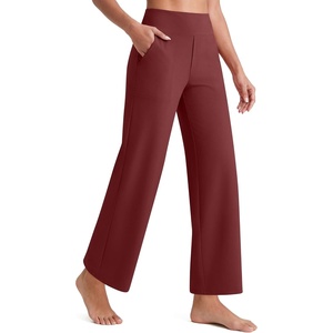 image:imageG4Free EverGoing Wide Leg Ankle Pants for Women 78 Length Yoga Dress Pants High Waist Stretch with Pockets Casual WorkWine