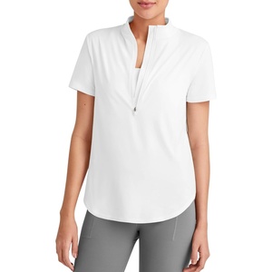 image:imageG4Free Skimetic UPF 50 Womens Workout Tops Short Sleeve Half Zip Golf Shirts Loose Fit Athletic Gym Tshirts RunningWhite