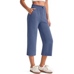 image:imageG4Free Smoofit Wide Leg Capri Pants for Women Adjustable Shockcord High Waist Summer Travel Casual Pants with PocketsDenim Blue