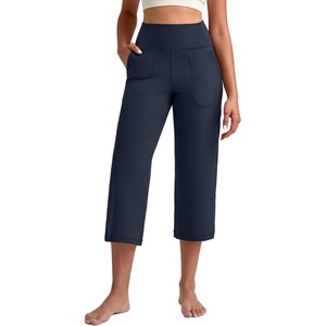 image:imageG4Free BareFeel High Stretch Capri Yoga Pants for Women Soft Wide Leg Pants High Waist Casual Capris with Pockets 212325Royal Blue