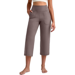 image:imageG4Free BareFeel High Stretch Capri Yoga Pants for Women Soft Wide Leg Pants High Waist Casual Capris with Pockets 212325Taupe