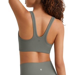 image:imageG4Free BareFeel Square Neck Sports Bra Padded for Women  Strappy Y Back Crop Tank Tops Workout CamisoleGray Sage