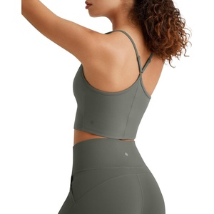 image:imageG4Free BareFeel Womens Sports Bra Padded Square Neck Adjustable Spaghetti Straps Y Back Gym Casual YogaGray Sage