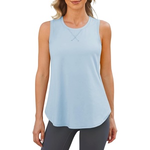 image:imageG4Free Racerback Workout Tank Tops for Women High Neck Athletic Long Tanks Fast Dry Sleeveless Pilates Running ShirtsLight Denim