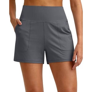 image:imageG4Free Ribbed Stretchy Womens Shorts Casual High Waisted Athletic Running Golf Lounge Shorts with PocketsDark Gray