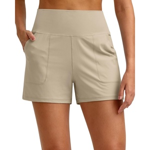 image:imageG4Free Ribbed Stretchy Womens Shorts Casual High Waisted Athletic Running Golf Lounge Shorts with PocketsDirty Latte