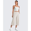 image:imageG4Free Smoofit Capri Pants for Women Wide Leg Yoga Pants High Waist Summer Travel Casual Pants with PocketsIvory