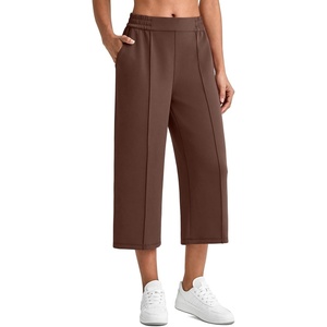 image:imageG4Free Smoofit Capri Pants for Women Wide Leg Yoga Pants High Waist Summer Travel Casual Pants with PocketsDark Coffee