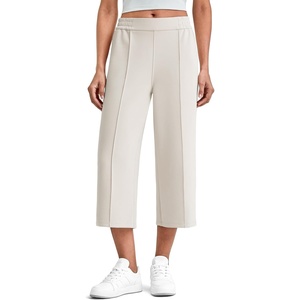 image:imageG4Free Smoofit Capri Pants for Women Wide Leg Yoga Pants High Waist Summer Travel Casual Pants with PocketsIvory