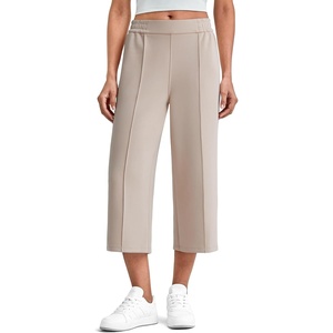 image:imageG4Free Smoofit Capri Pants for Women Wide Leg Yoga Pants High Waist Summer Travel Casual Pants with PocketsLight Khaki