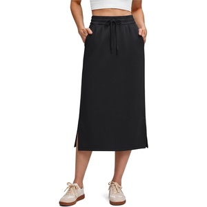image:imageG4Free Smoofit Maxi Skirt for Women Modal Soft Drawstring Casual Long Skirts Side Slits Midi Lounge with 2 PocketsBlack