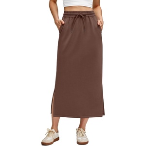 image:imageG4Free Smoofit Maxi Skirt for Women Modal Soft Drawstring Casual Long Skirts Side Slits Midi Lounge with 2 PocketsCoffee Brown
