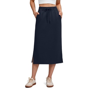image:imageG4Free Smoofit Maxi Skirt for Women Modal Soft Drawstring Casual Long Skirts Side Slits Midi Lounge with 2 PocketsDark Blue