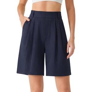 image:imageG4Free ShiftReady Shorts for Women Dressy Casual 718  High Waisted Wide Leg Pleated Shorts with PocketsDark Navy Pinstripe