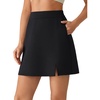 image:imageG4Free Smoofit Modal Soft Skirts for Women 15 Elastic Waisted Cute Front Slit Commute Skirt with Pockets No Inner ShortsBlack