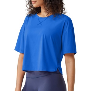 image:imageG4Free Short Sleeve Crop Workout Tops for Women Loose Fit Cotton Basic TShirtsBlue
