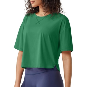 image:imageG4Free Short Sleeve Crop Workout Tops for Women Loose Fit Cotton Basic TShirtsGreen