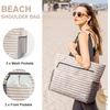 image:imageG4Free Beach Bag Waterproof Sandproof Beach Tote Bag Large Capacity Foldable for WomenBrown Stripe