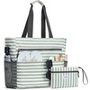 image:imageG4Free Beach Bag Waterproof Sandproof Beach Tote Bag Large Capacity Foldable for WomenGreen Stripe