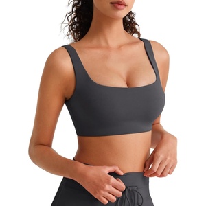 image:imageG4Free BareFeel Non Padded Square Neck Sports Bra for Women  Wireless U Back Crop Tank Tops Yoga Workout CasualDark Gray