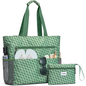 image:imageG4Free Beach Bag Waterproof Sandproof Beach Tote Bag Large Capacity Foldable for WomenGreen Pattern