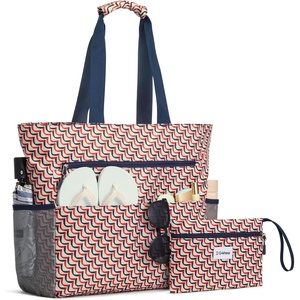 image:imageG4Free Beach Bag Waterproof Sandproof Beach Tote Bag Large Capacity Foldable for WomenRed Pattern