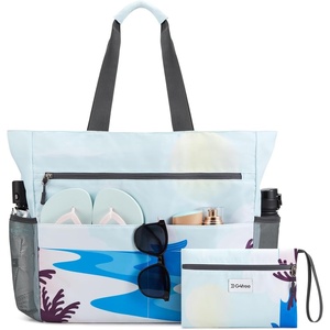 image:imageG4Free Beach Bag Waterproof Sandproof Beach Tote Bag Large Capacity Foldable for WomenSunrise Print