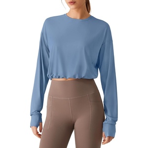 image:imageG4Free Lightbreeze Drawstring Hem UPF 50 Sun Shirts Women  Crop Long Sleeve Workout Tops Quick Dry Running HikingDusty Blue