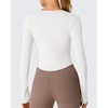 image:imageG4Free Cropped Long Sleeve Workout Tops for Women UPF 50 Thumbholes Crew Neck Slim Fit for Athletic TrainingWhiteXS