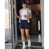image:imageG4Free EverGoing Dressy Casual Shorts for Women 5 High Waisted Summer Lounge Pleated Shorts with PocketsDark Navy Pinstripe