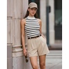 image:imageG4Free EverGoing Dressy Casual Shorts for Women 5 High Waisted Summer Lounge Pleated Shorts with PocketsKhaki Pinstripe