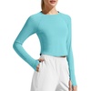 image:imageG4Free Lightbreeze Womens UPF 50 Long Sleeve Workout Tops Crop Rash Guard Quick Dry Sun Shirts Running Yoga Athletic GymLake Blue