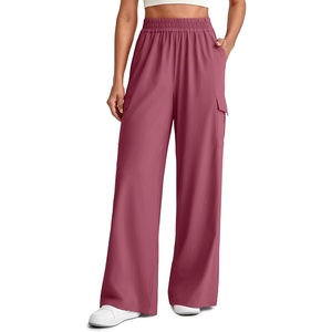 image:imageG4Free Chillwhisp Lightweight Wide Leg Cargo Pants Women Elastic Waist Flowy Palazzo Pants for Casual TravelBurgundy