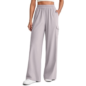 image:imageG4Free Chillwhisp Lightweight Wide Leg Cargo Pants Women Elastic Waist Flowy Palazzo Pants for Casual TravelChrim Gray