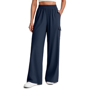 image:imageG4Free Chillwhisp Lightweight Wide Leg Cargo Pants Women Elastic Waist Flowy Palazzo Pants for Casual TravelDark Navy