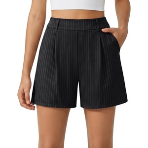 image:imageG4Free EverGoing Dressy Casual Shorts for Women 5 High Waisted Summer Lounge Pleated Shorts with PocketsBlack Pinstripe