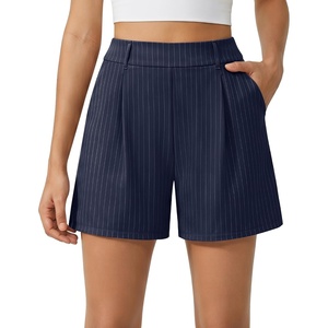 image:imageG4Free EverGoing Dressy Casual Shorts for Women 5 High Waisted Summer Lounge Pleated Shorts with PocketsDark Navy Pinstripe