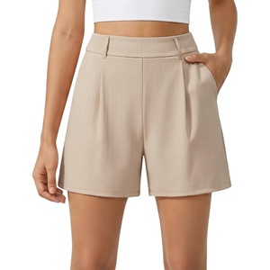 image:imageG4Free EverGoing Dressy Casual Shorts for Women 5 High Waisted Summer Lounge Pleated Shorts with PocketsKhaki Pinstripe