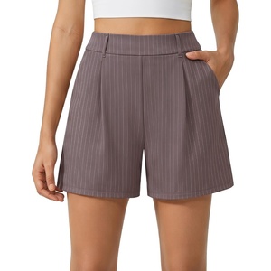 image:imageG4Free EverGoing Dressy Casual Shorts for Women 5 High Waisted Summer Lounge Pleated Shorts with PocketsTaupe Pinstripe