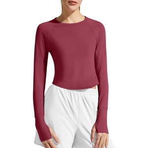 image:imageG4Free Lightbreeze Womens UPF 50 Long Sleeve Workout Tops Crop Rash Guard Quick Dry Sun Shirts Running Yoga Athletic GymBurgundy