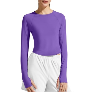image:imageG4Free Lightbreeze Womens UPF 50 Long Sleeve Workout Tops Crop Rash Guard Quick Dry Sun Shirts Running Yoga Athletic GymDark Purple